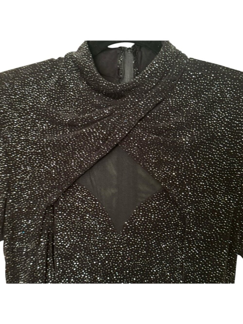 Evening Dress Womens 12 Curvy Black Mini Illusion Elegant Sparkle VTG Night Way - Picture 2 of 15
